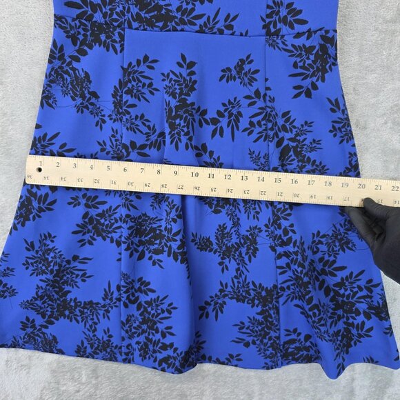 Vince Camuto Dress Womens Small Blue Black Sleeveless Floral Fit Flare Stretch - Picture 5 of 10